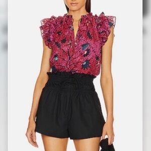Ulla Johnson Fleur Cotton Blend Flutter Sleeve Top Pink Size 10